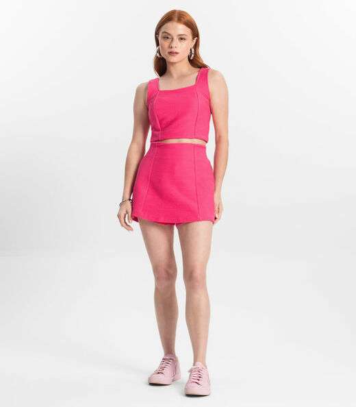 Conjunto Juvenil Cropped e Shorts Saia Minty Rosa