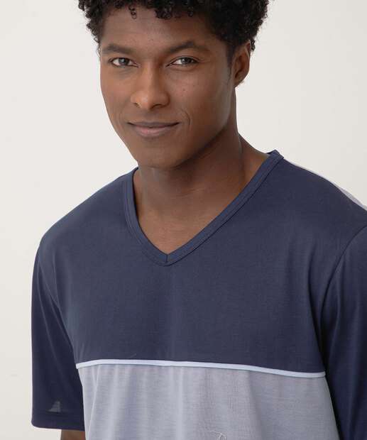 Pijama Masculino Recorte Manga Curta MR Azul