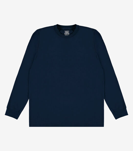 Camiseta Manga Longa Meia Malha Básico Diametro Azul