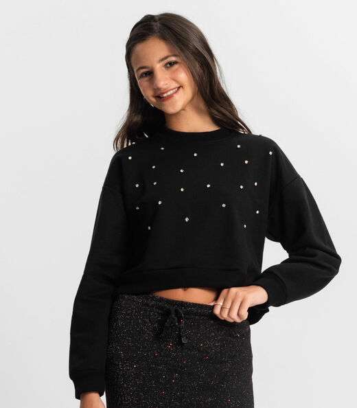 Blusão Juvenil Feminino Em Moletom Minty Preto