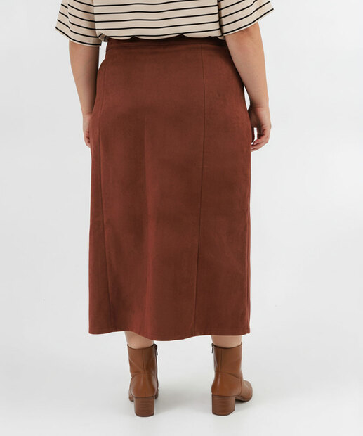 Saia Midi Feminina Plus Size Botões Fenda Marisa Marrom