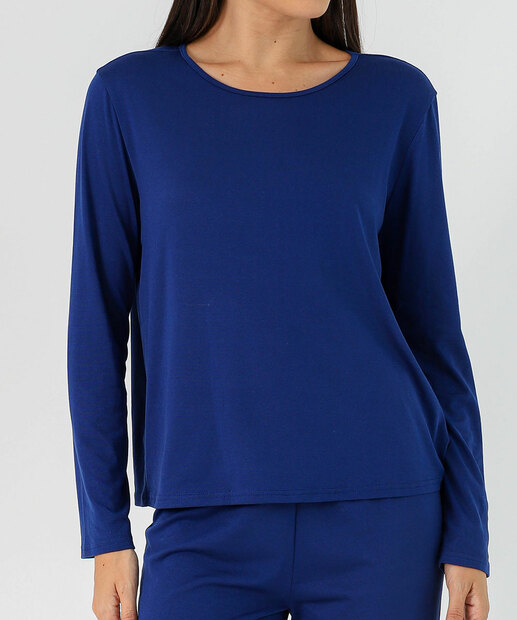 Pijama Feminino Liso Manga Longa Marisa Azul