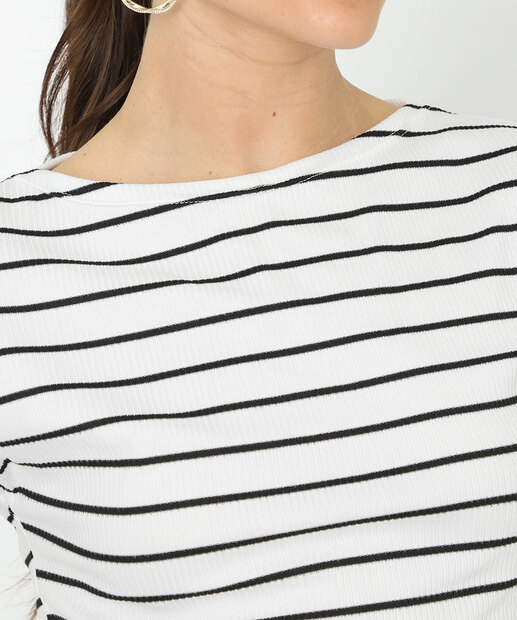 Blusa Feminina Muscle Listrada Franzido Marisa Off White