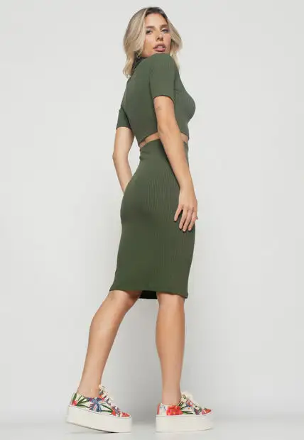 Saia  Midi Canelada Verde