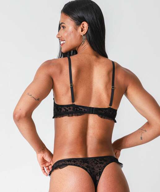 Calcinha Fio Dental Tule Babado Marisa Preto