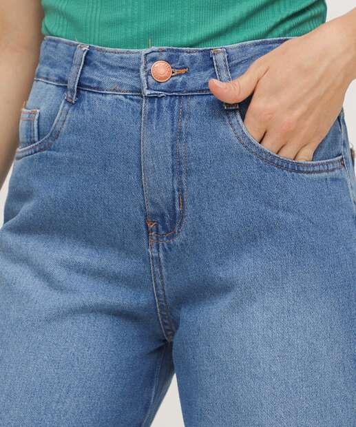 Calça Jeans Barrel Feminina Bolsos