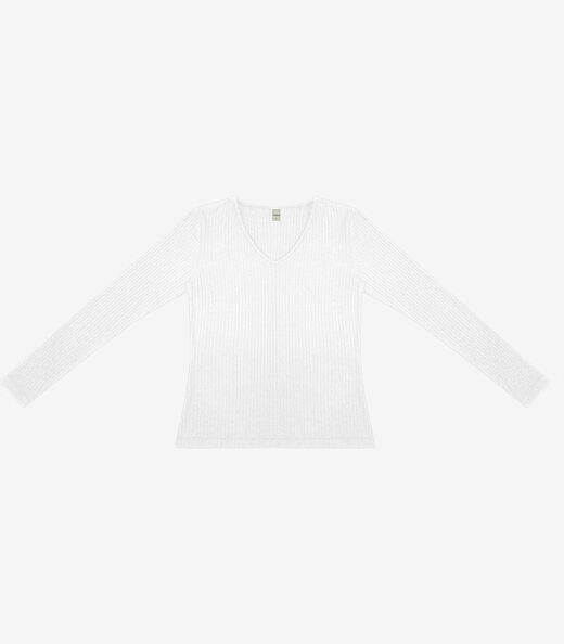 Blusa Manga Longa Em Ribana Canelada Rovitex Branco