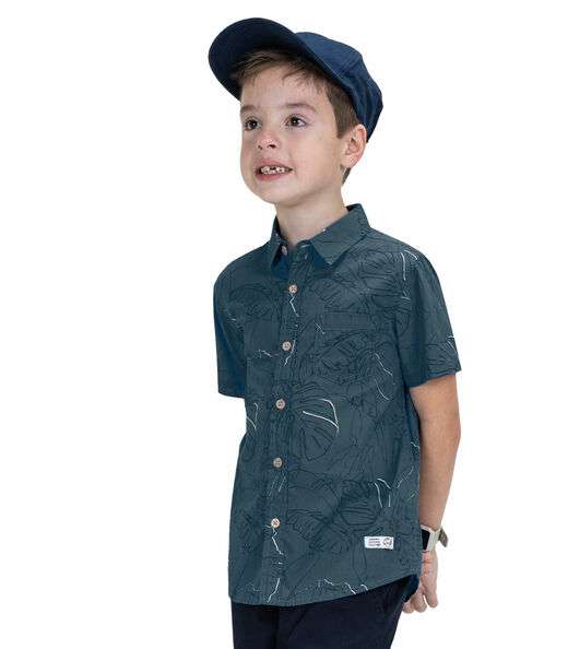 Image_Camisa Infantil Estampada Em Popeline Trick Nick Azul