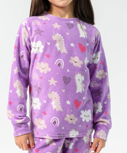 Pijama Infantil Dinossauro Marisa Tam 04 ao 10 Off White Lilás
