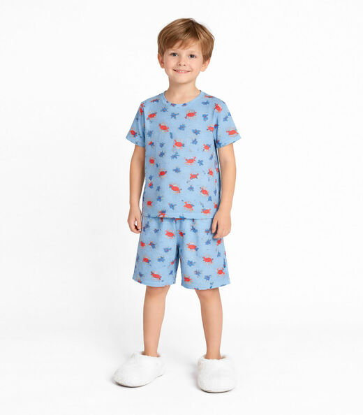 Pijama Infantil Masculino Blusa E Bermuda RoviKids Azul