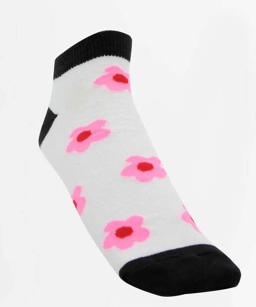 Kit 3 Pares Meias Soquete Feminina Flores Marisa