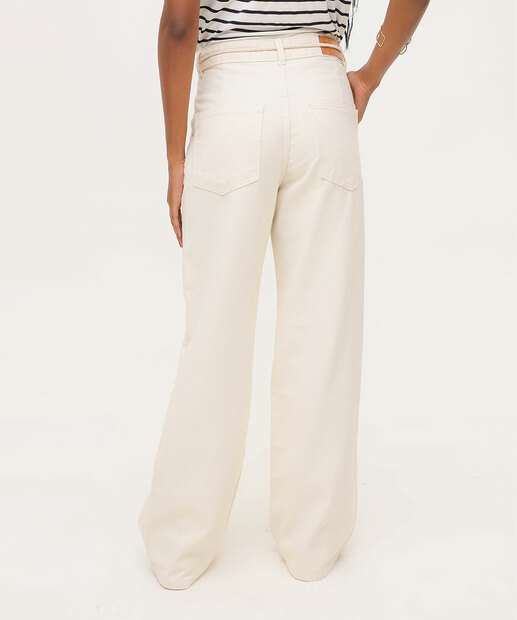 Calça Sarja Wide Leg Bolsos Feminina 