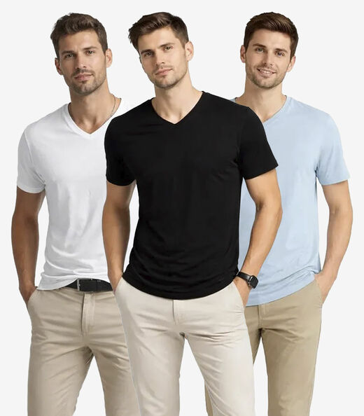 Kit 3 Camisetas Masculinas Básicas Com Gola Em V Select Sortido