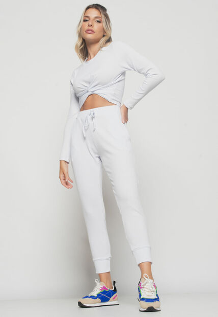 Cropped  Nó Manga Longa Canelada Branco Salvatore Fashion