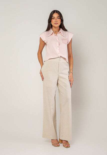 Blusa Alfaiataria Com Gola Em Renda E Bolso Decorado Rosa Salvatore