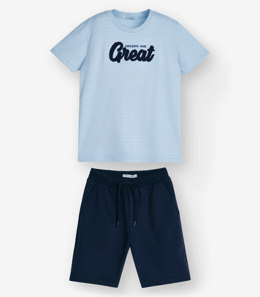 Conjunto Camiseta com Bermuda Menino Trick Nick Azul