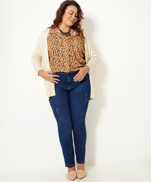Calça Plus Size Feminina Skinny Puídos Ecxo Jeans