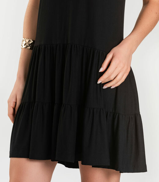 Vestido Curto Feminino De Babados Dianna Preto