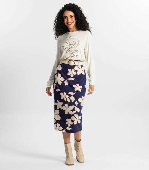 Saia Midi Feminina Rovitex Azul