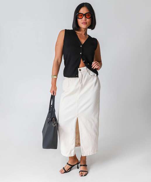 Saia Midi Sarja Feminina Fenda Marisa