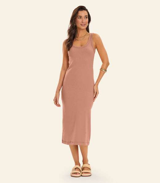 Vestido Midi em Ribana Rovitex Marrom