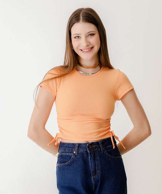 Blusa Cropped Feminina Canelada Drapeado Marisa