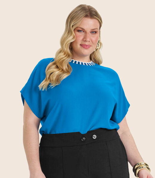 Blusa Feminina Manga Curta em Viscose Secret Glam Azul