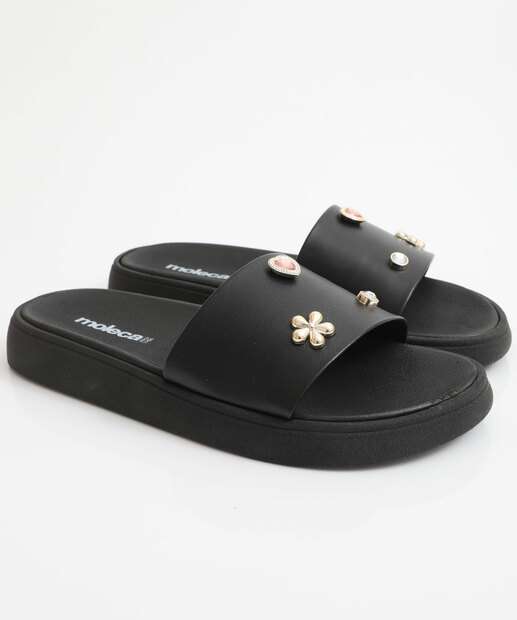 Chinelo Feminino Slide Laço Moleca Preto