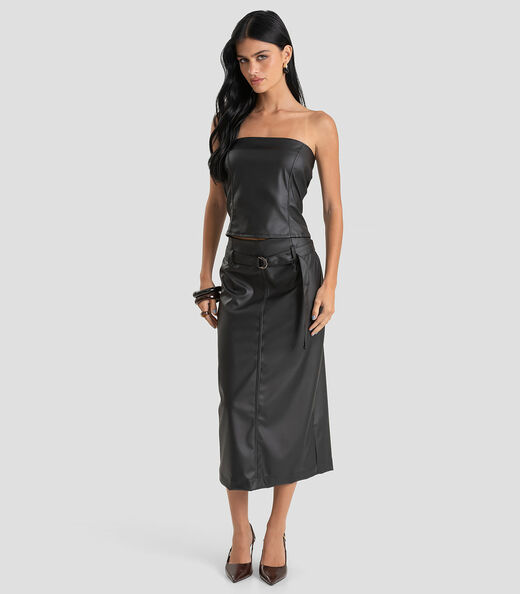 Blusa Feminina Corset em Courino Sintético Dianna Preto
