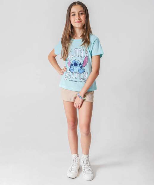 Camiseta Juvenil Frase Stitch Disney Tam 10 a 16