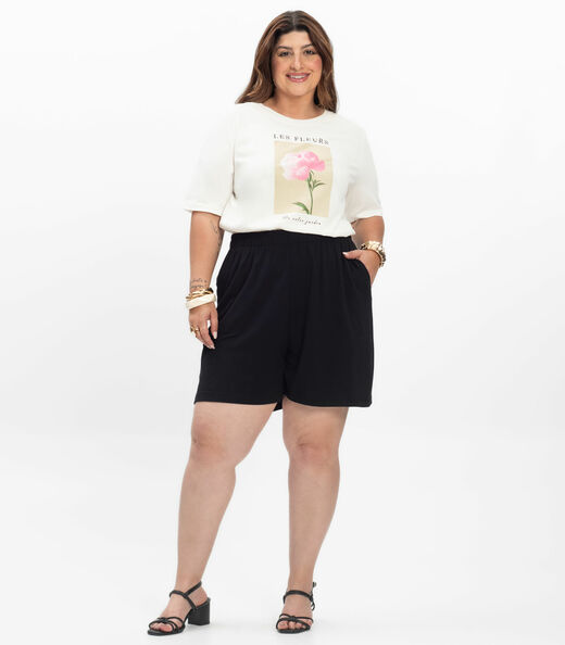 Blusa Manga Curta Feminina Plus Size Secret Glam Bege
