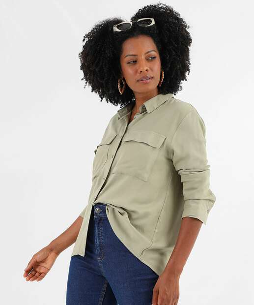 Image_Camisa Feminina Manga Longa Bolsos Marisa Bege