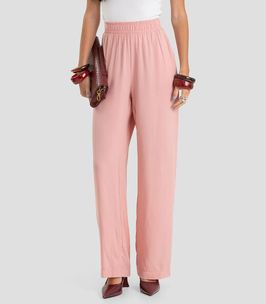 Calça Feminina Pantalona em Tecido Dianna Rosa