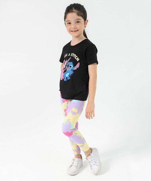 Blusa Infantil Estampa Stitch e Angel Tam 4 a 10 Preto