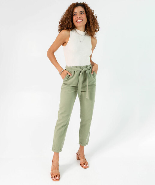 Image_Calça Feminina Clochard Reta Bolsos Verde