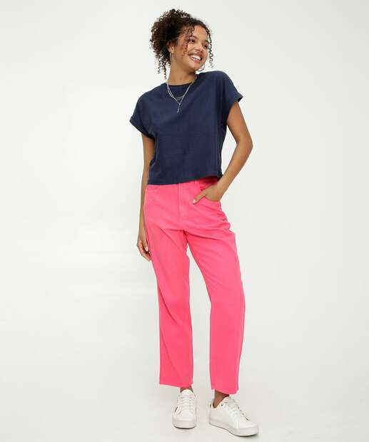 Calça Mom Feminina Sarja Bolsos Ecxo Jeans