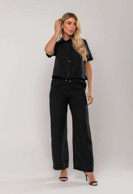 Conjunto Camisa Manga Curta e Calça Pantalona Preto Salvatore