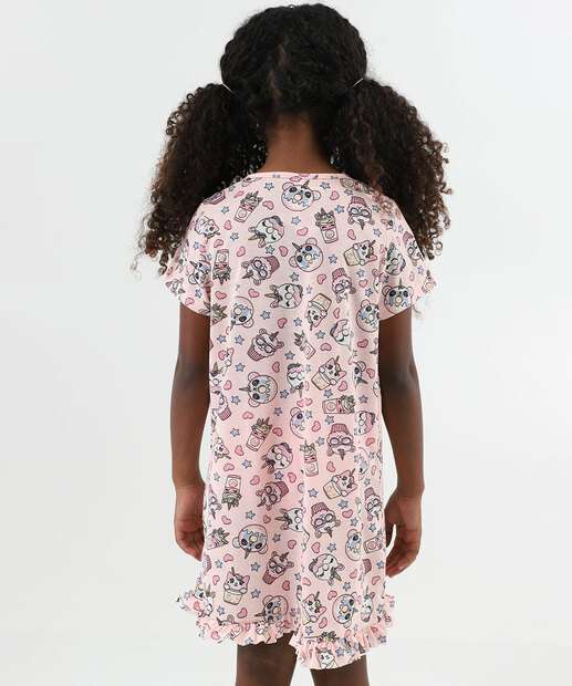 Camisola Infantil Cupcake Babado Marisa Tam 4 a 12 Rosa