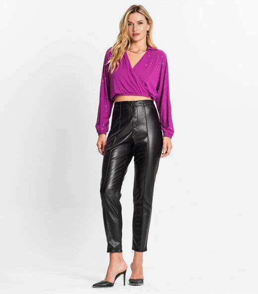 Camisa Feminina Manga Longa Com Strass Endless Roxo