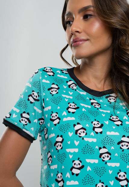Camisola Manga Curta Panda Malha Verde Salvatore Fashion