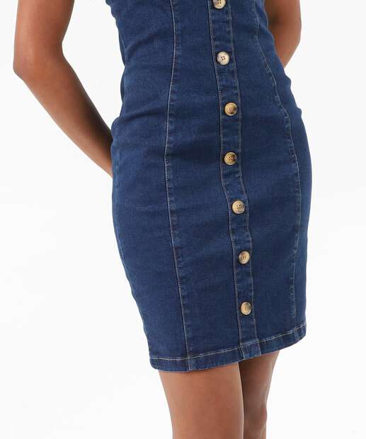Vestido Jeans Curto Feminino Botões Marisa Azul