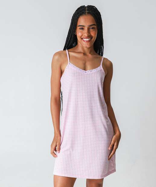 Image_Camisola Estampa Xadrez Recorte Renda Marisa Rosa