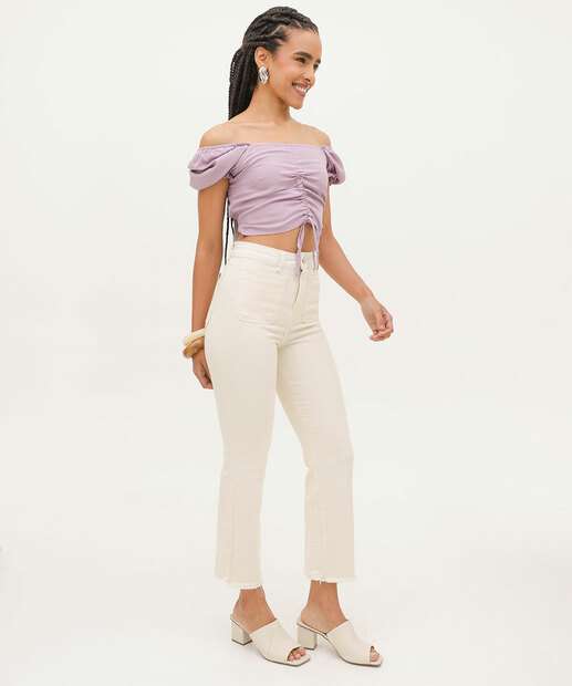 Blusa Cropped Feminina Drapeado Manga Curta Marisa