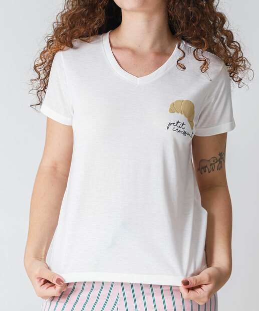 Pijama Feminino Estampa Croissant Marisa Off White