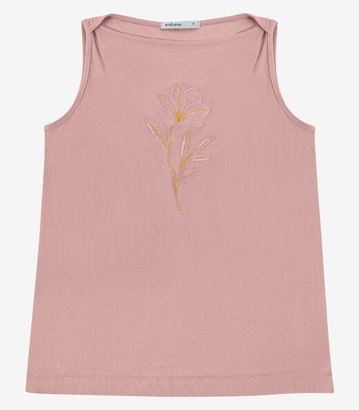 Regata Feminina Com Bordado Decote Canoa Endelss Rosa