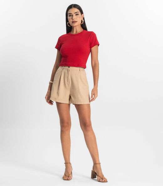 Blusa Cropped Ribana Básica Rovitex Vermelho