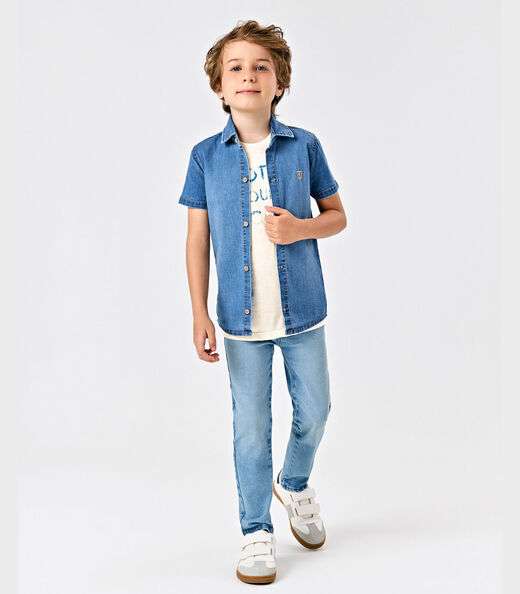 Camisa Jeans Infantil Trick Nick Azul