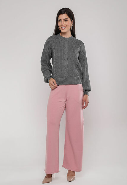 Blusa de Tricot Boton? com Trama Texturizada Grafite Salvatore