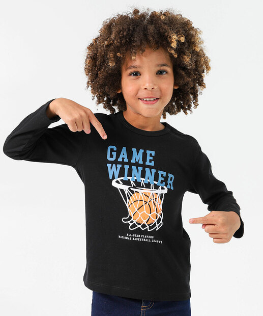 Image_Camiseta Infantil Estampa Basquete MR Tam 4 a 10 Preto