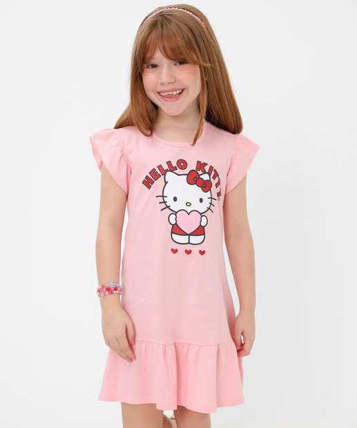 Vestido Infantil Hello Kit Disney Tam 4 a 10 Rosa